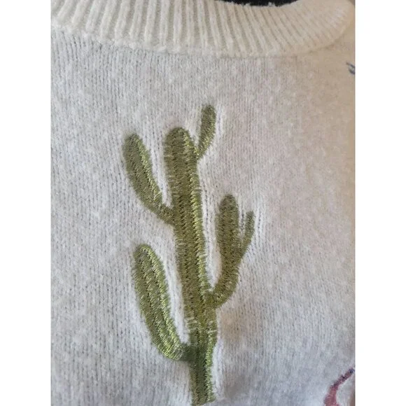 Blue B Women's Embroidered Conversation Print Sweaterwhite knit western-themed - Picture 4 of 12